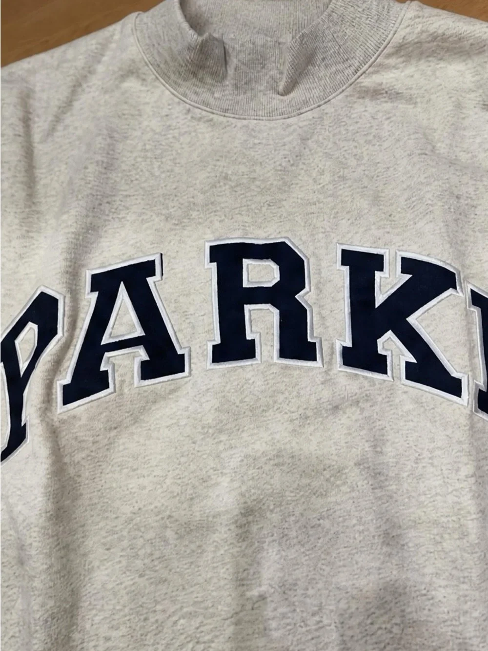 Parker Light Gray Turtleneck Sweatshirt with Navy Logo